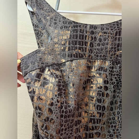 Elegant Brown Scale Patterned Women's Dress Zip Up Back, Metallic Size 16 - Picture 2 of 9